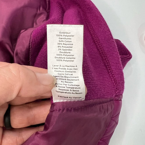 TALBOTS Dark Fuschia Pink Snap & Zip Quilted & Knit Insulated Puffer Vest Large - Picture 5 of 7